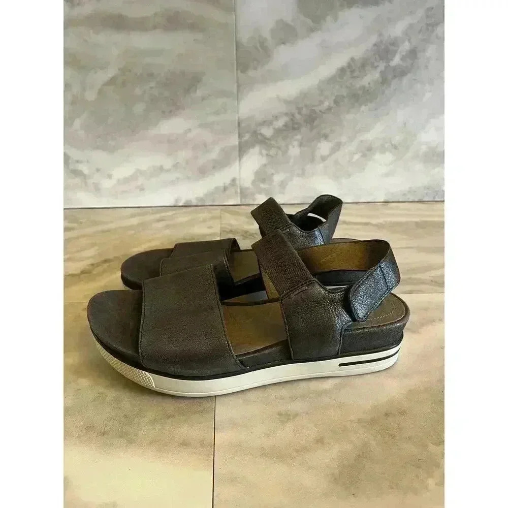 Eileen Fisher Somer Silver Metallic Suede Leather Platform Sneaker Sandal 7.5